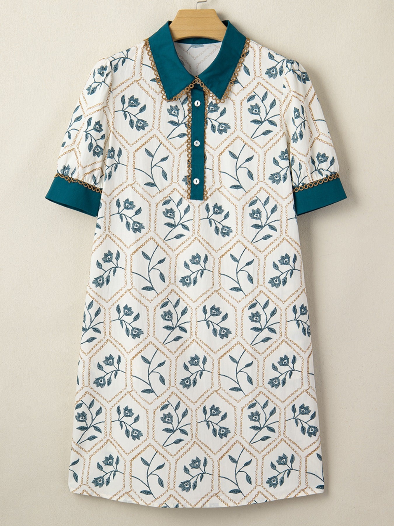 Floral Print Polo Collar Casual Mini Dress