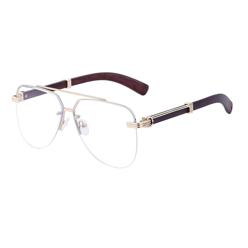 Men's Retro Wood Grain Frog Mirror Legs Sunglasses
