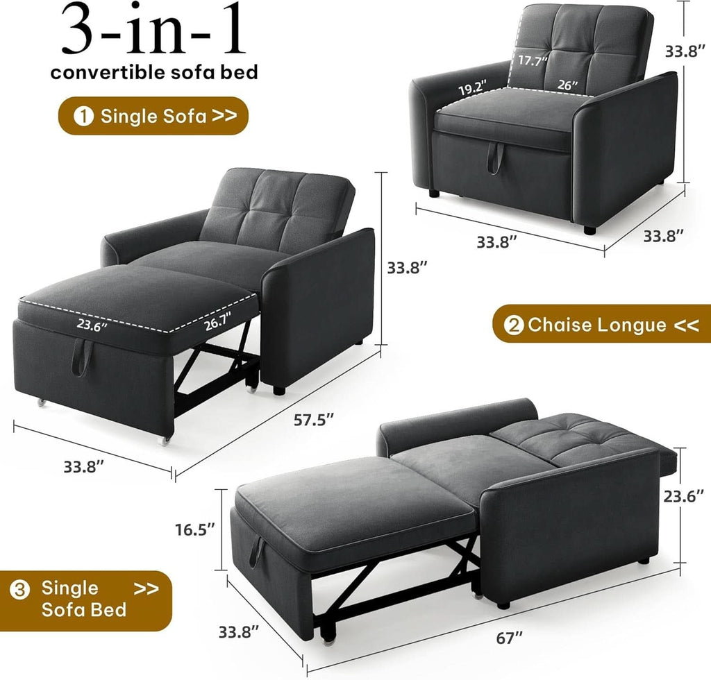 Sillón Cama Convertible Tapizado en Terciopelo Gris