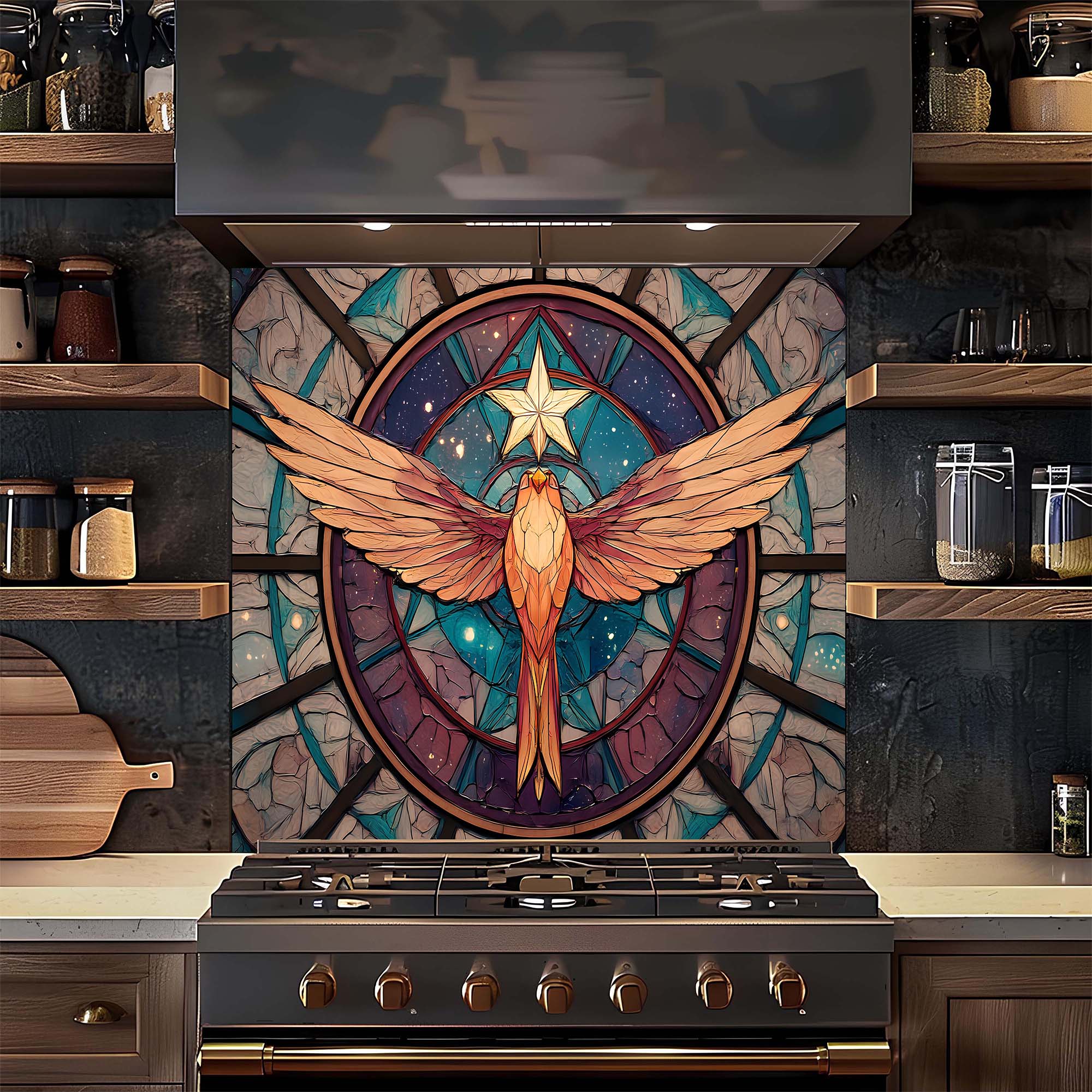 Salpicadero de cocina personalizado – Salpicadero de cristal templado «Ascenso Celestial» para estufa