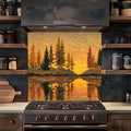 Custom Kitchen Backsplash – Golden Sunset Forest Tempered Glass Backsplash