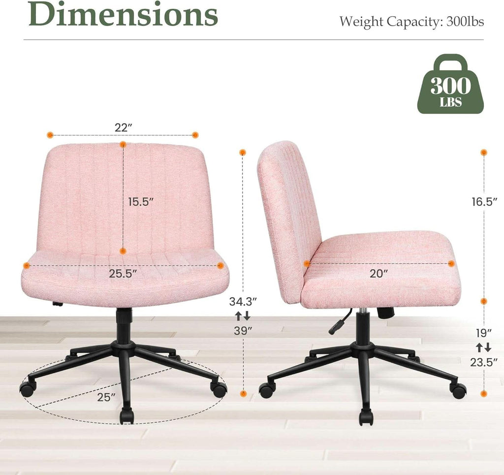 Silla de oficina rosa con ruedas, sin brazos, giratoria, con diseño entrecruzado