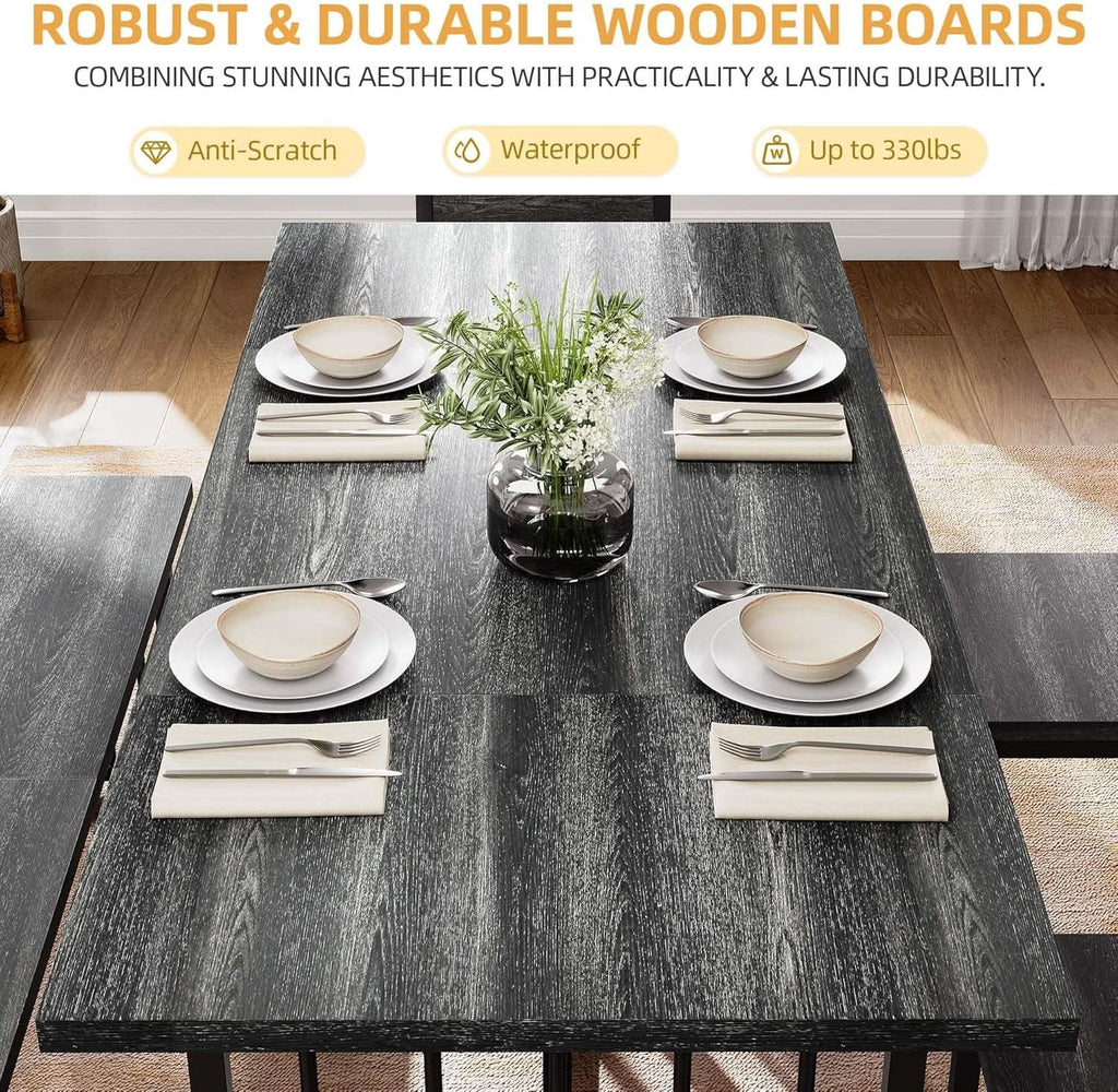 Juego de comedor rectangular gris oscuro de 63 pulgadas estilo rústico