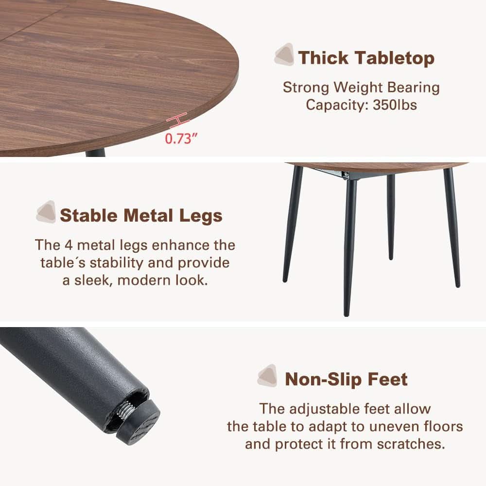 Juego de comedor extensible de nogal con seis sillas tapizadas