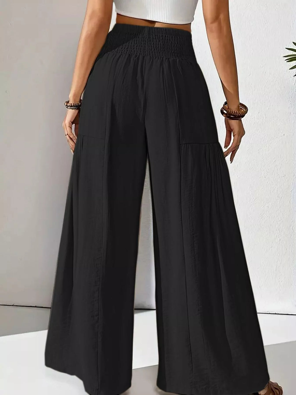 Pantalones de pierna ancha con cintura smock