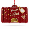 Travel The World Red Vintage Suitcase Luggage Resin Christmas Ornament