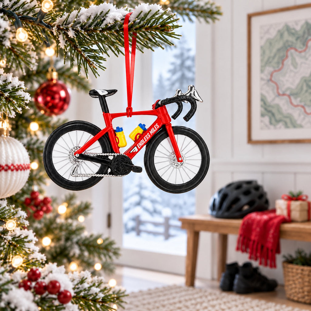 Red Racing Bicycle Endless Miles Resin Christmas Ornament