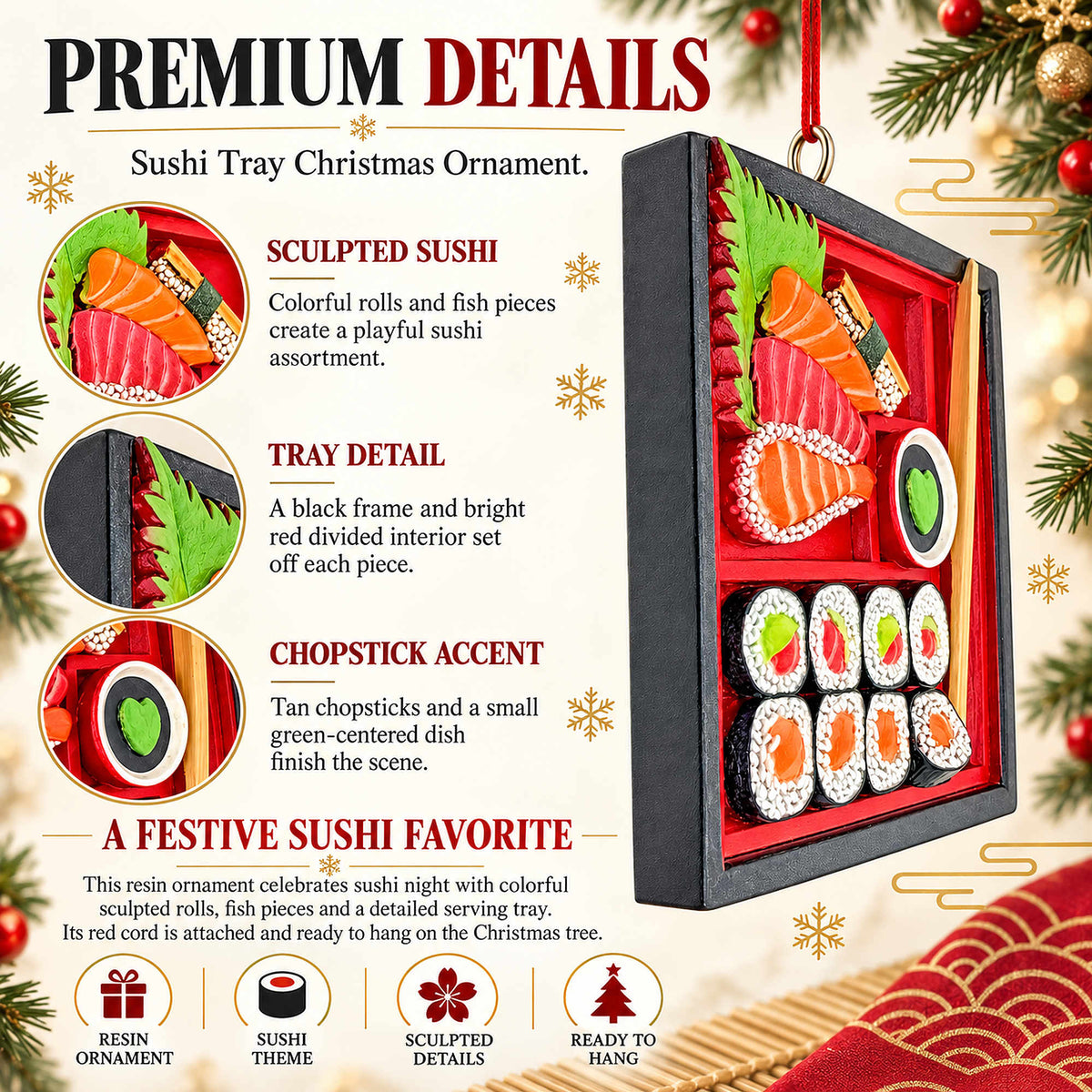 Japanese Sushi Bento Box With Chopsticks Resin Christmas Ornament