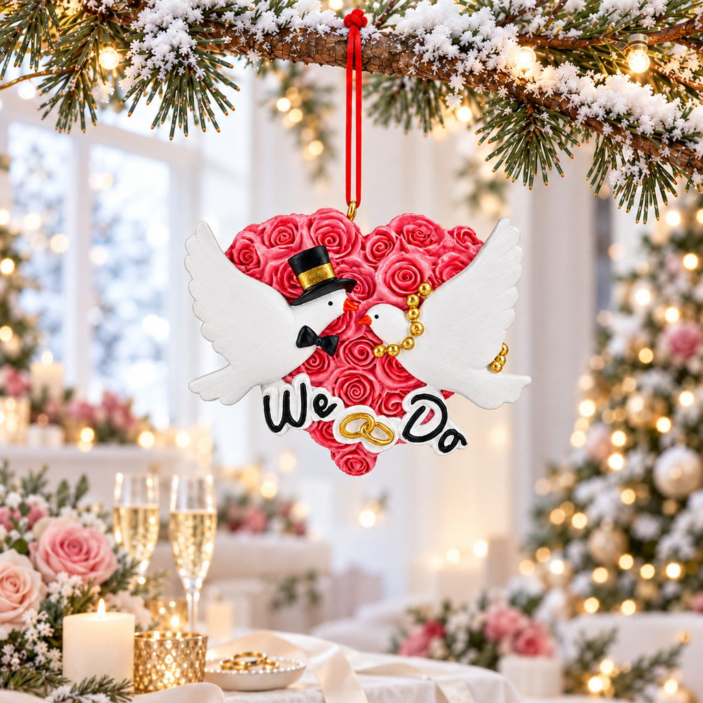 We Do Wedding Doves Bride and Groom Rose Heart Resin Christmas Ornament