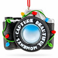 Vintage Black Camera With Holiday Lights Resin Christmas Ornament