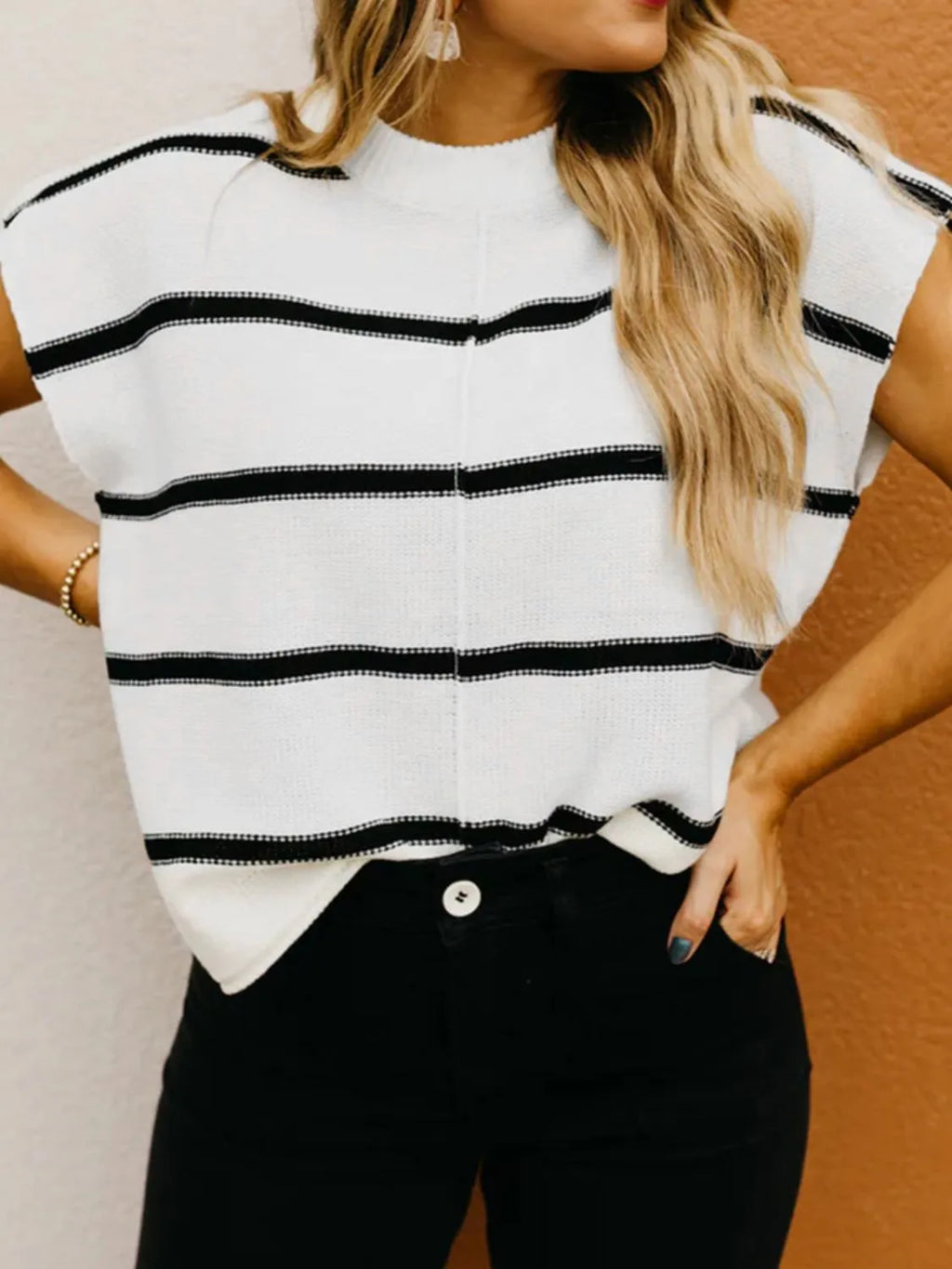 Striped Batwing Sleeve Knit Top