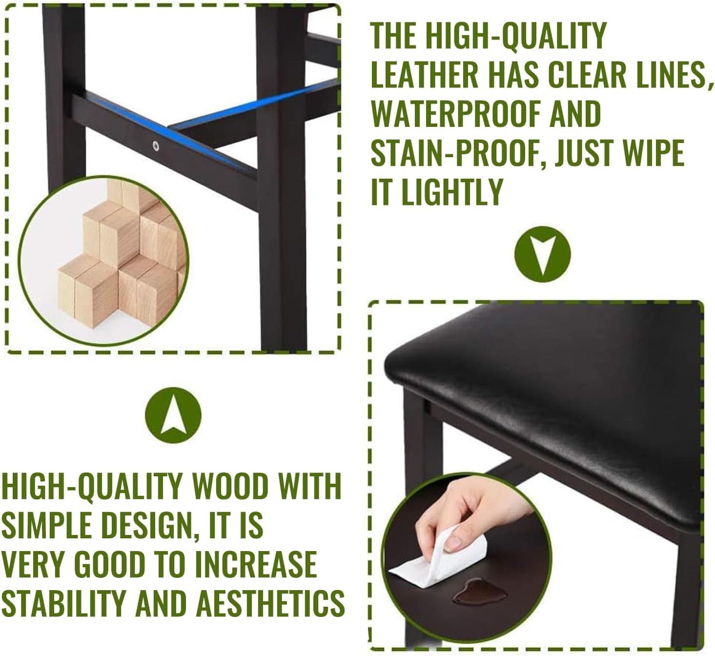 Mesa de comedor de madera maciza de lujo, premium, marrón para cuatro