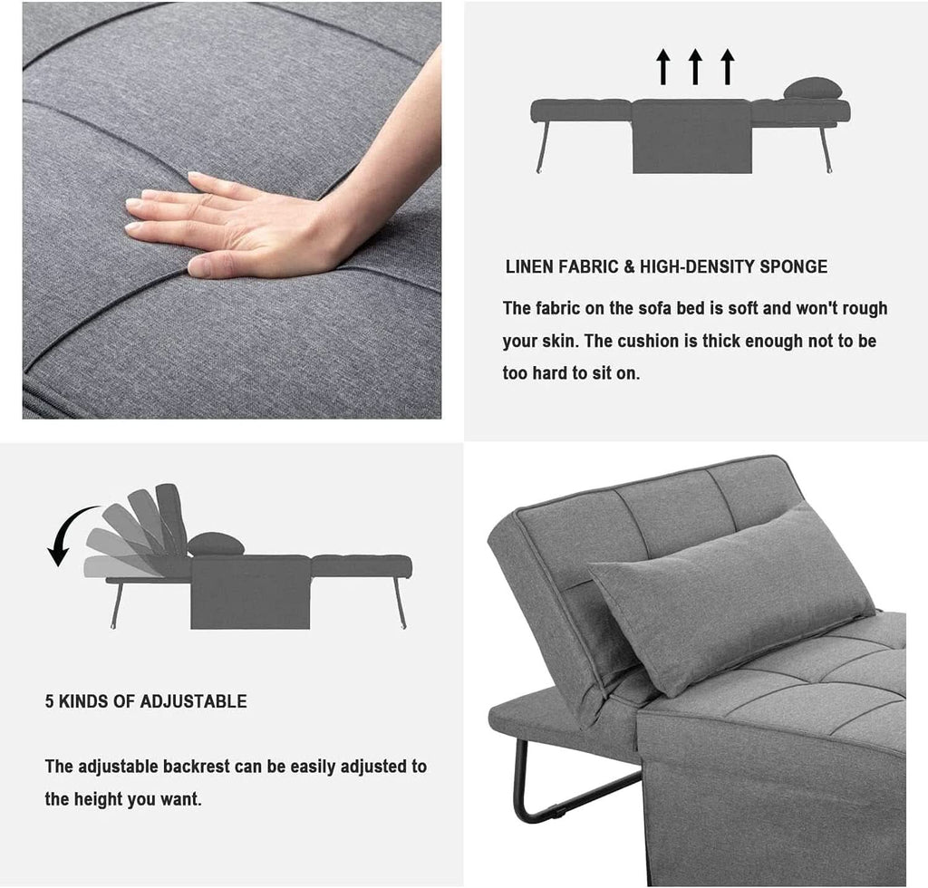 Sofá cama convertible otoman de diseño contemporáneo gris claro