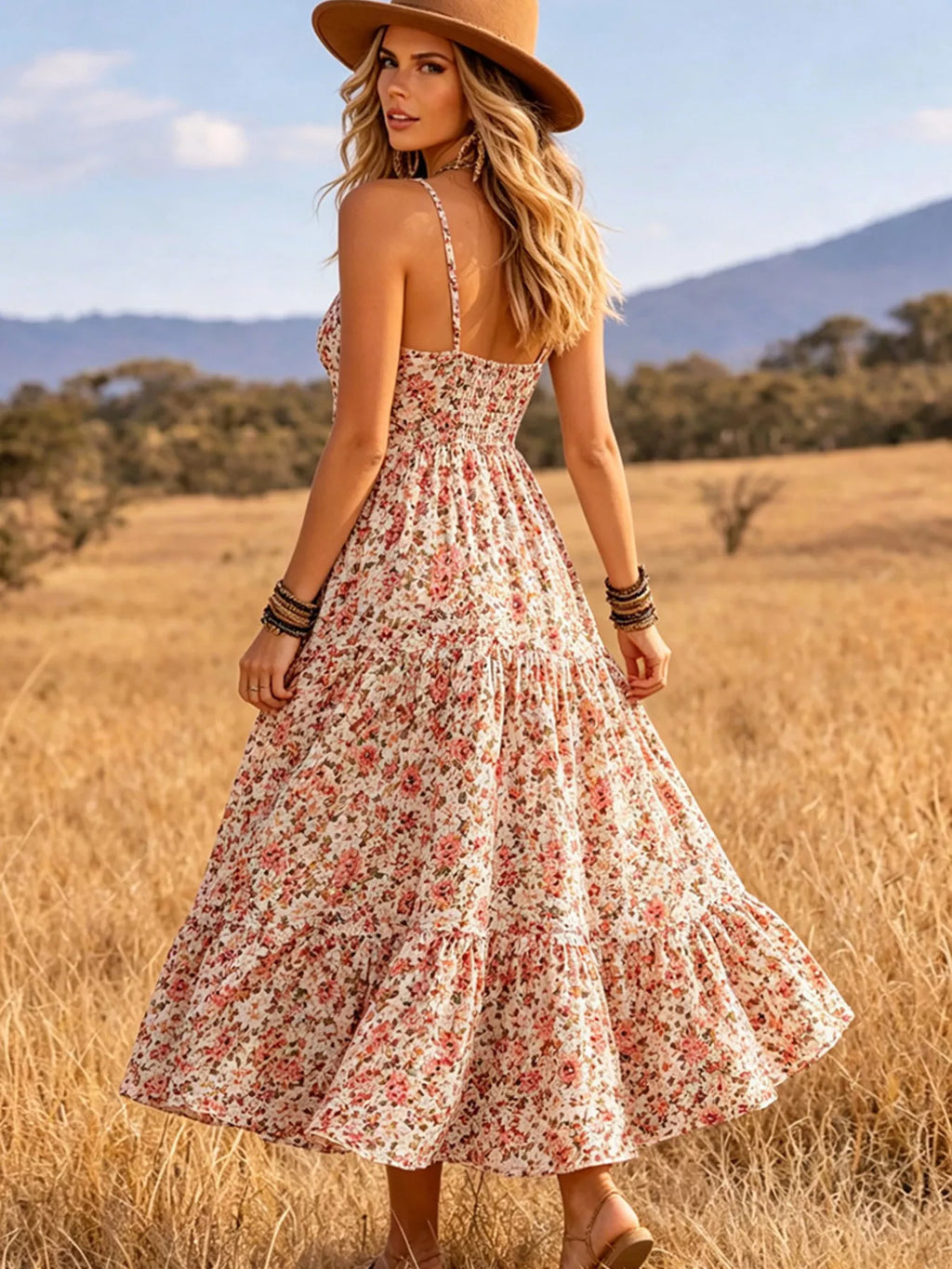 Floral Print V-Neck Midi Dress