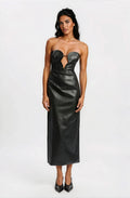 Eleni Vegan Leather Midi Dress - Black