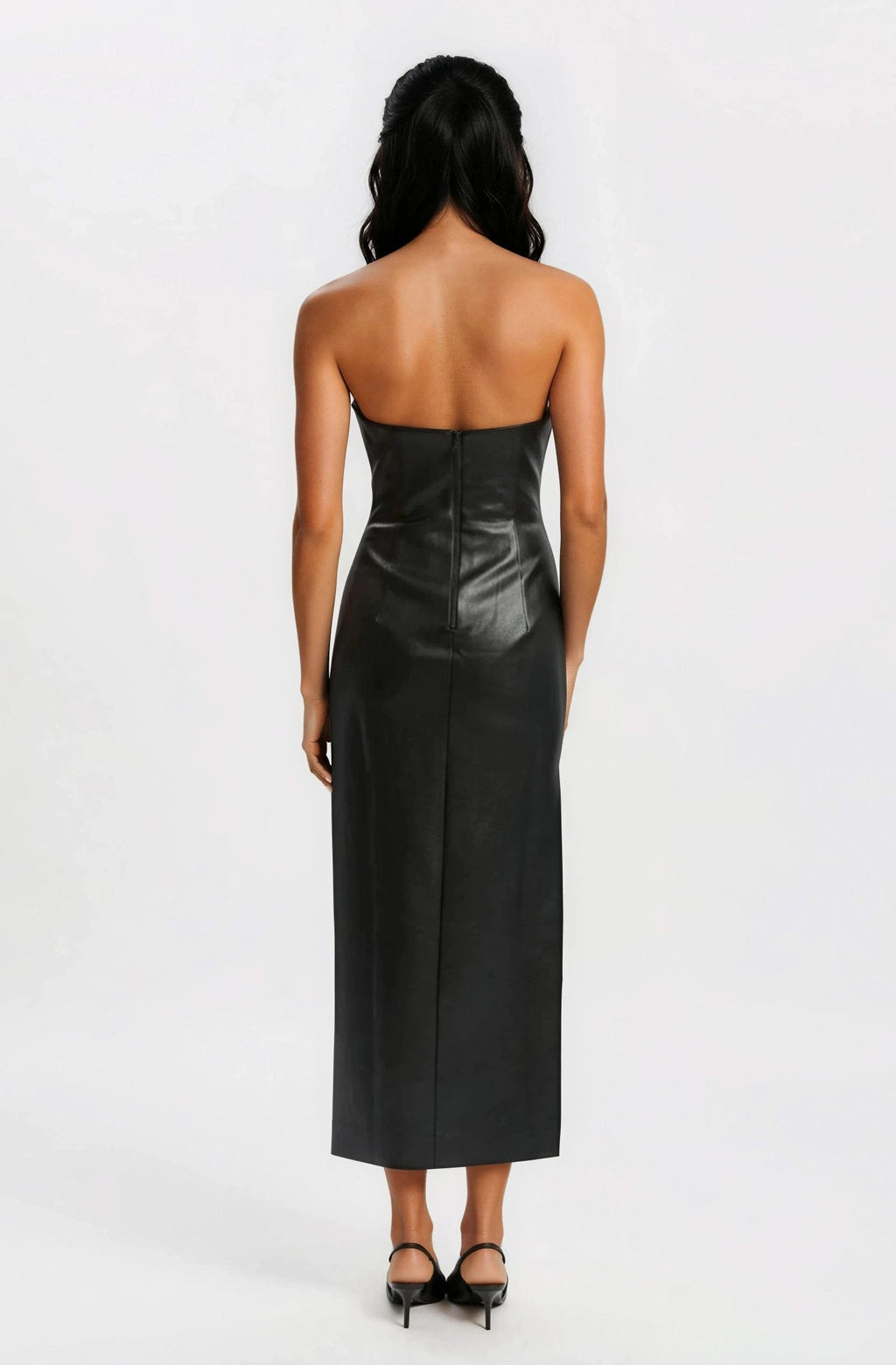 Eleni Vegan Leather Midi Dress - Black