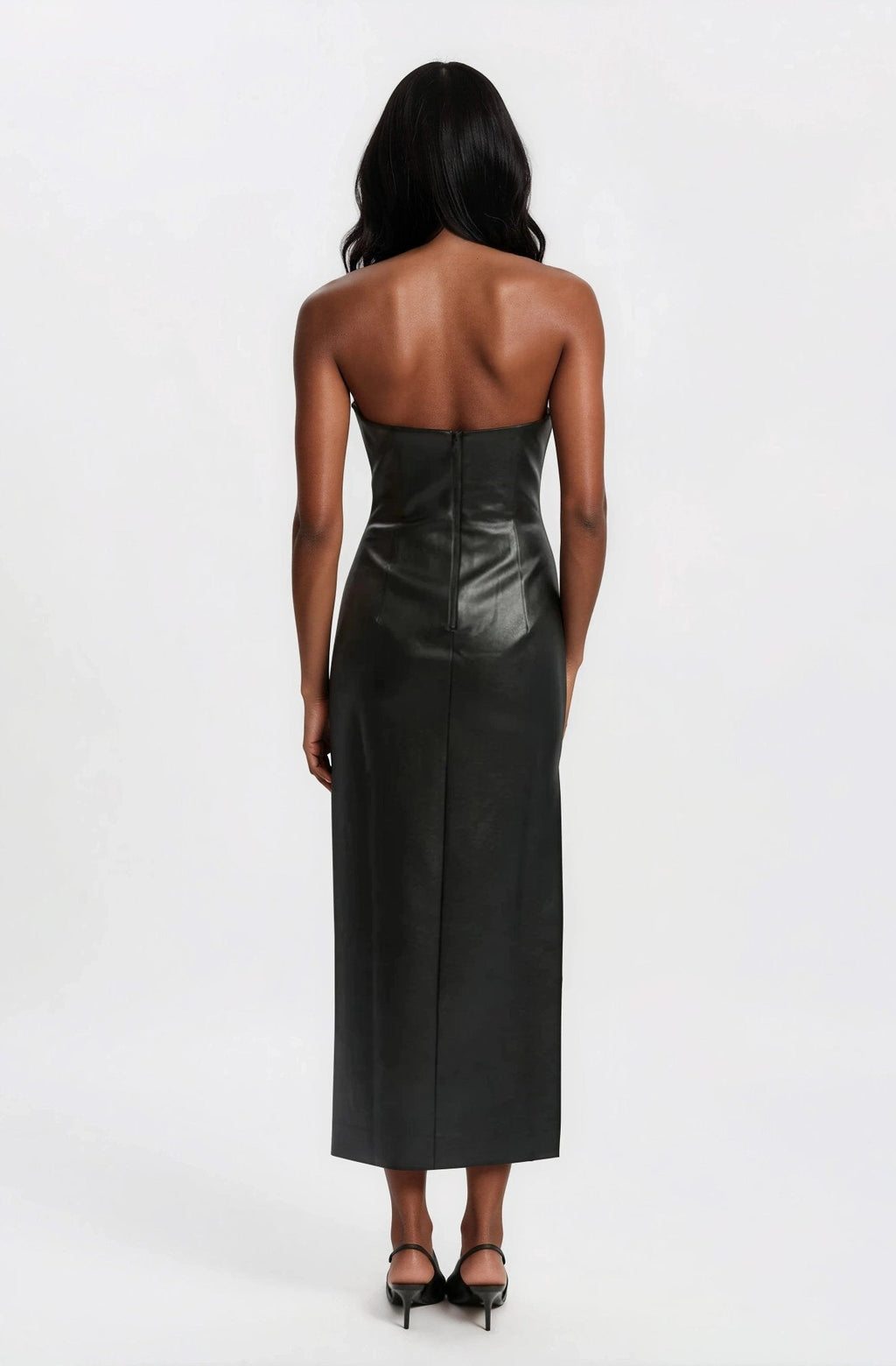 Eleni Vegan Leather Midi Dress - Black