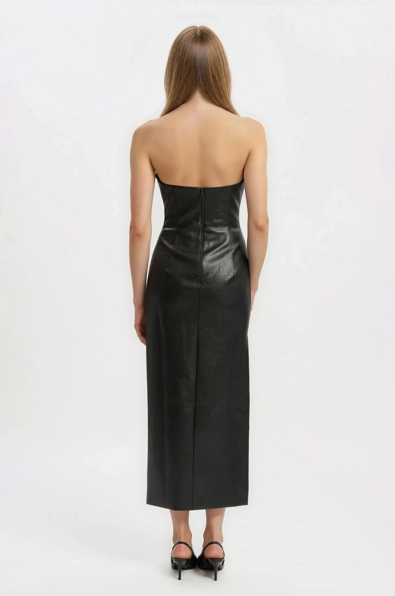 Eleni Vegan Leather Midi Dress - Black
