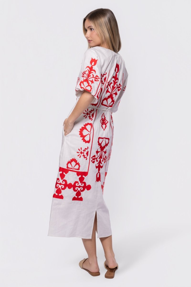 Erica Dress (White/Red)