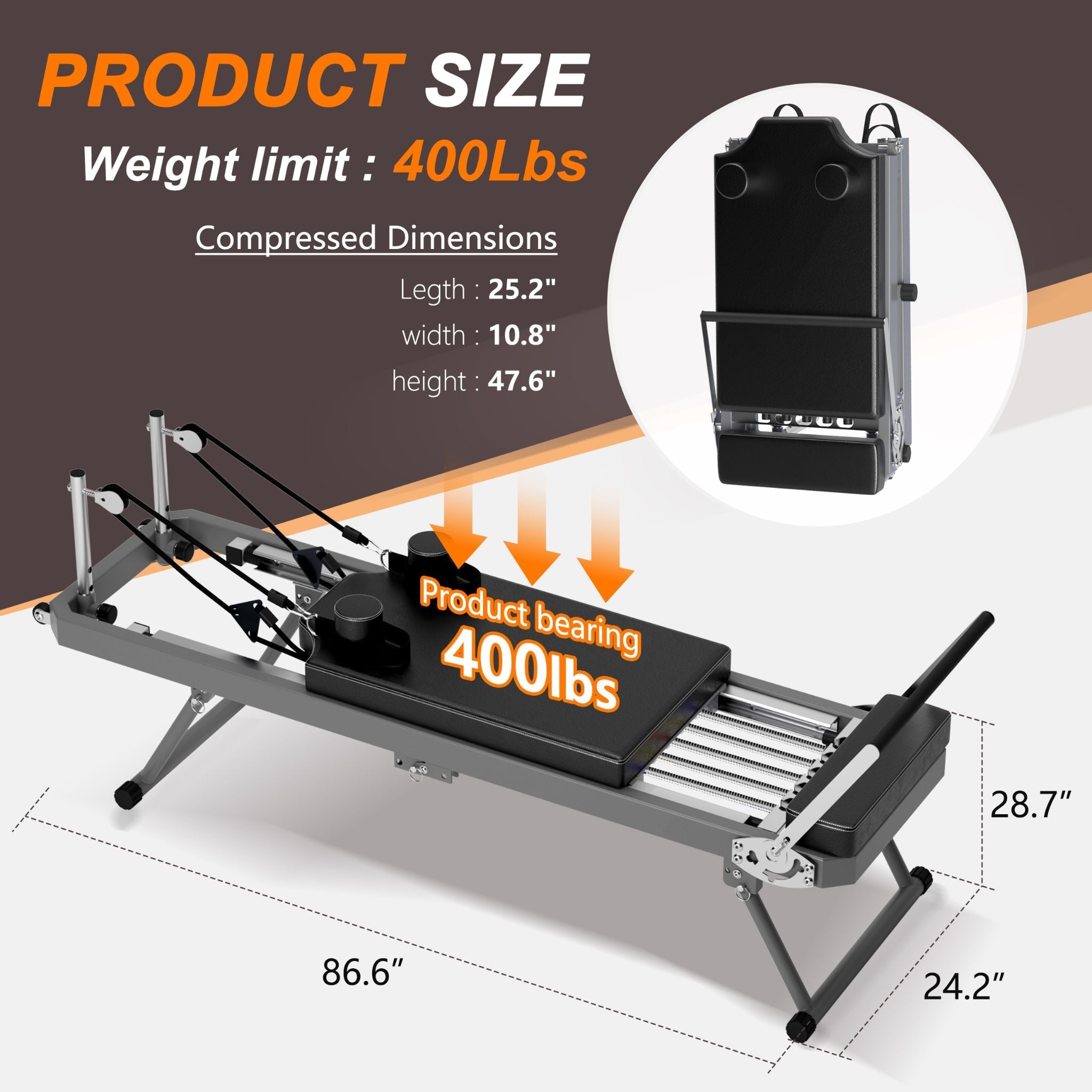 Máquina de Reformador de Pilates Core Pilates Extra Grande Multifuncional con Cuerdas de Resistencia Dinámica y Rebotador Aeróbico, Negra (SAK32879)