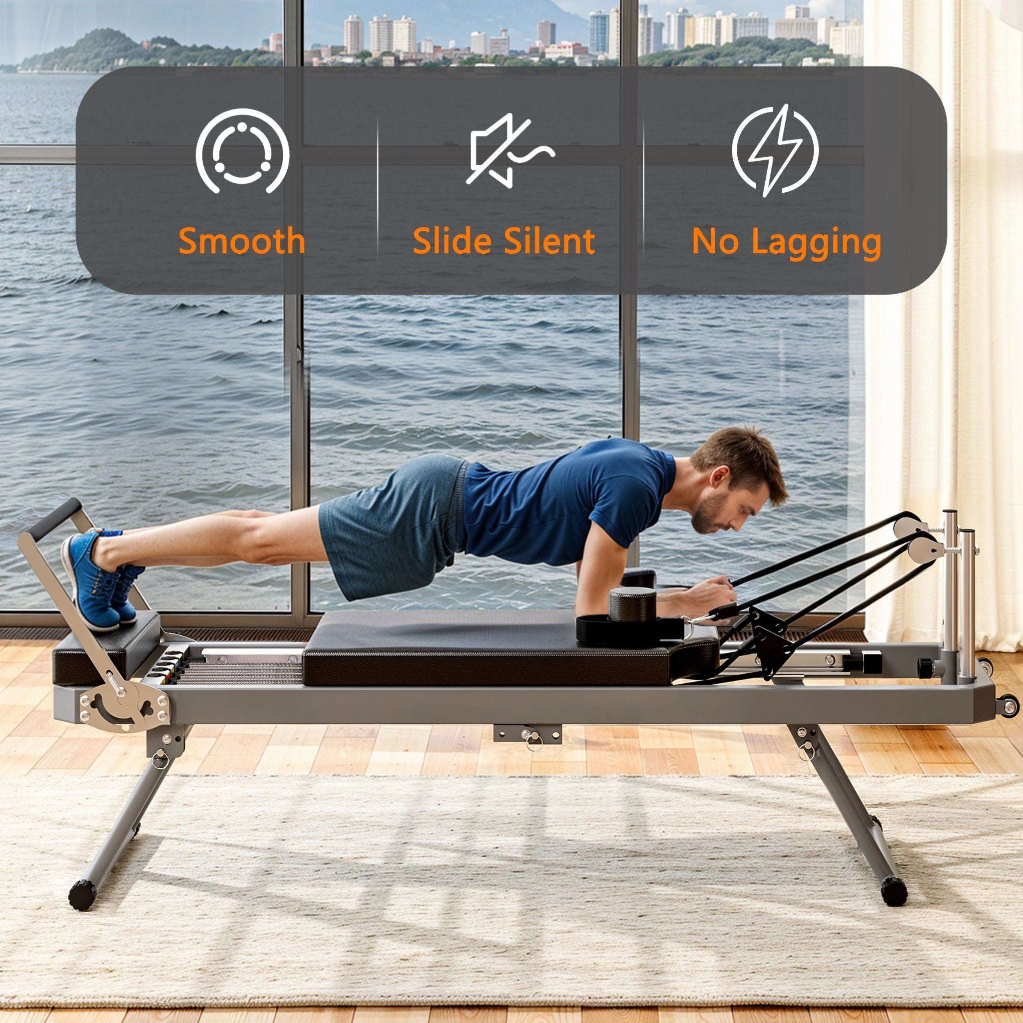 Máquina de Reformador de Pilates Core Pilates Extra Grande Multifuncional con Cuerdas de Resistencia Dinámica y Rebotador Aeróbico, Negra (SAK32879)
