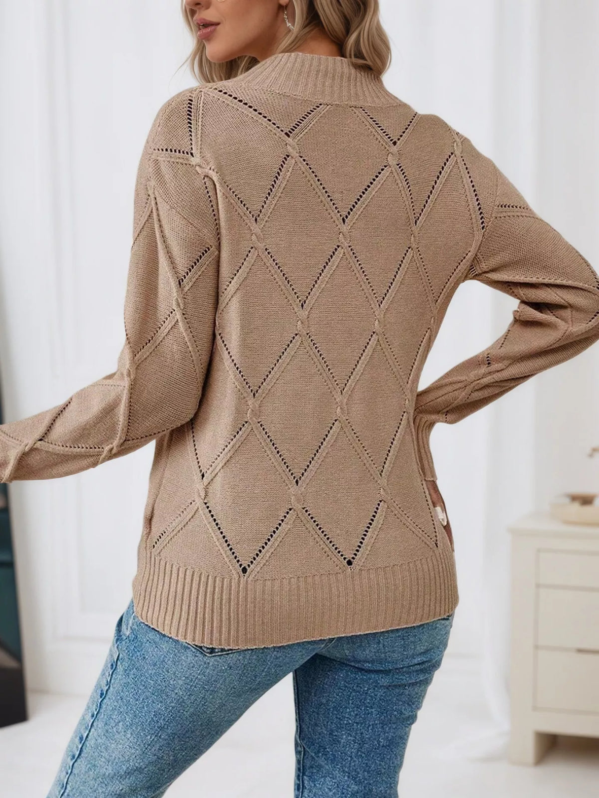 Long Sleeve Diamond Eyelet Knit Top