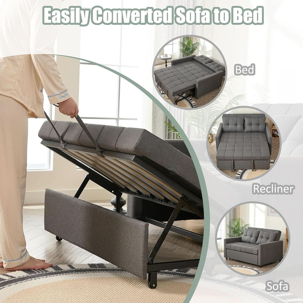 Sofá cama de 52 pulgadas con cama extraíble, tapizado en tela gris