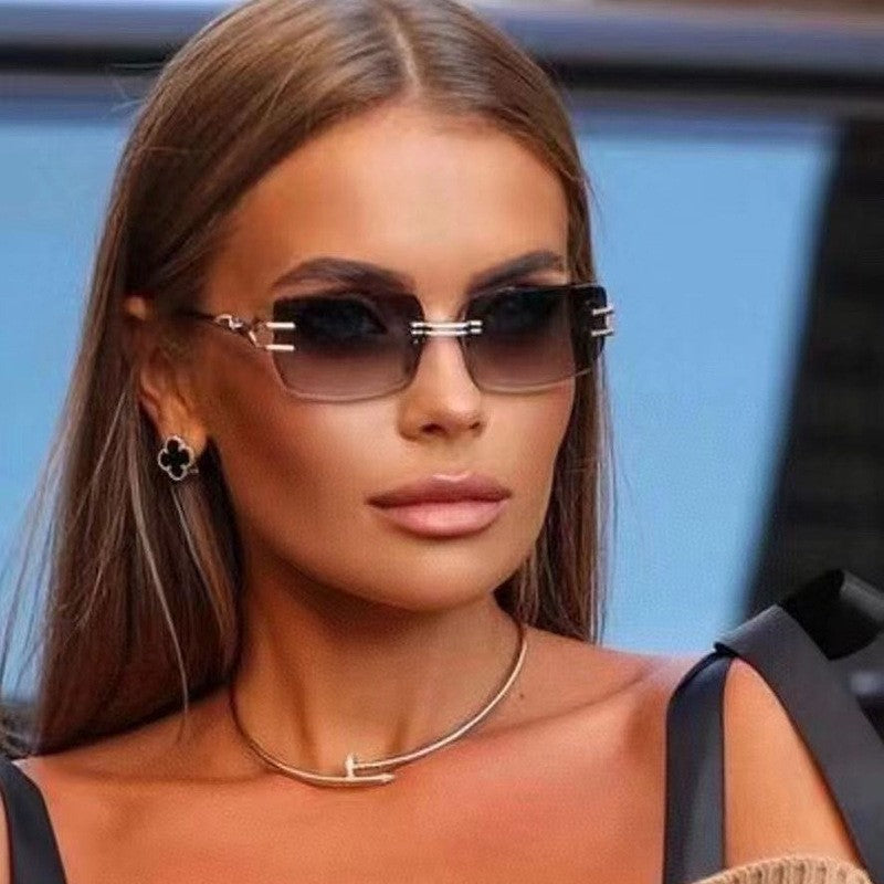 Women's Rimless Cut-Edge Square Sunglasses