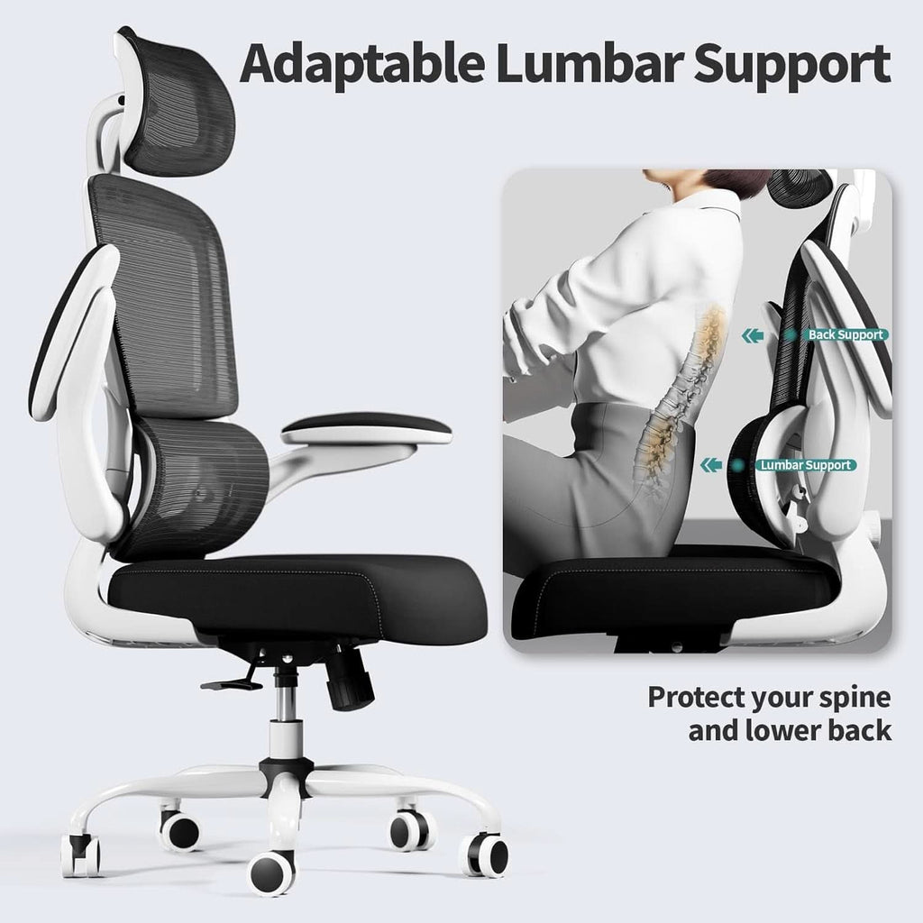 Silla de oficina ergonómica de malla con respaldo alto y ruedas, negra