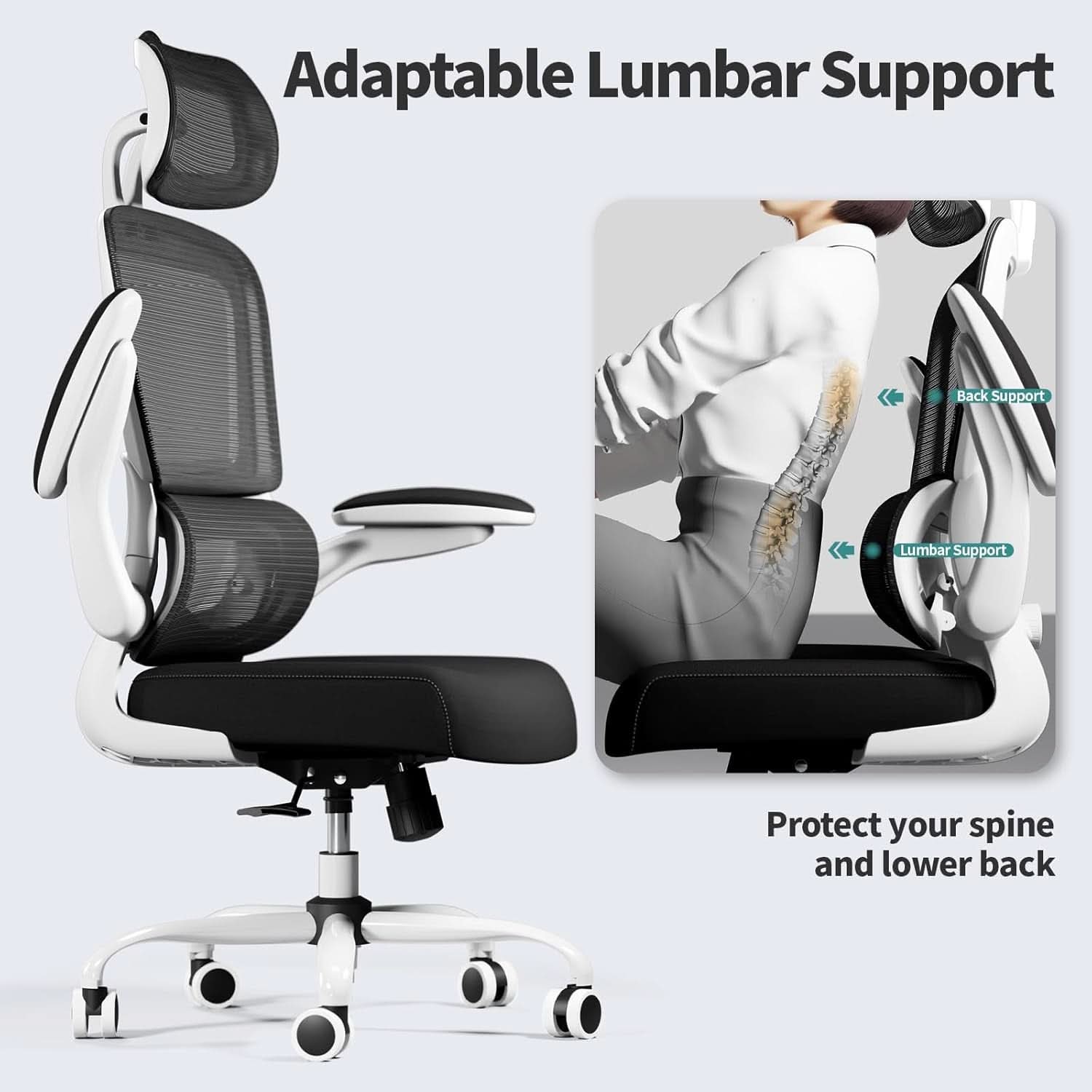Silla de oficina ergonómica de malla con respaldo alto y ruedas, negra