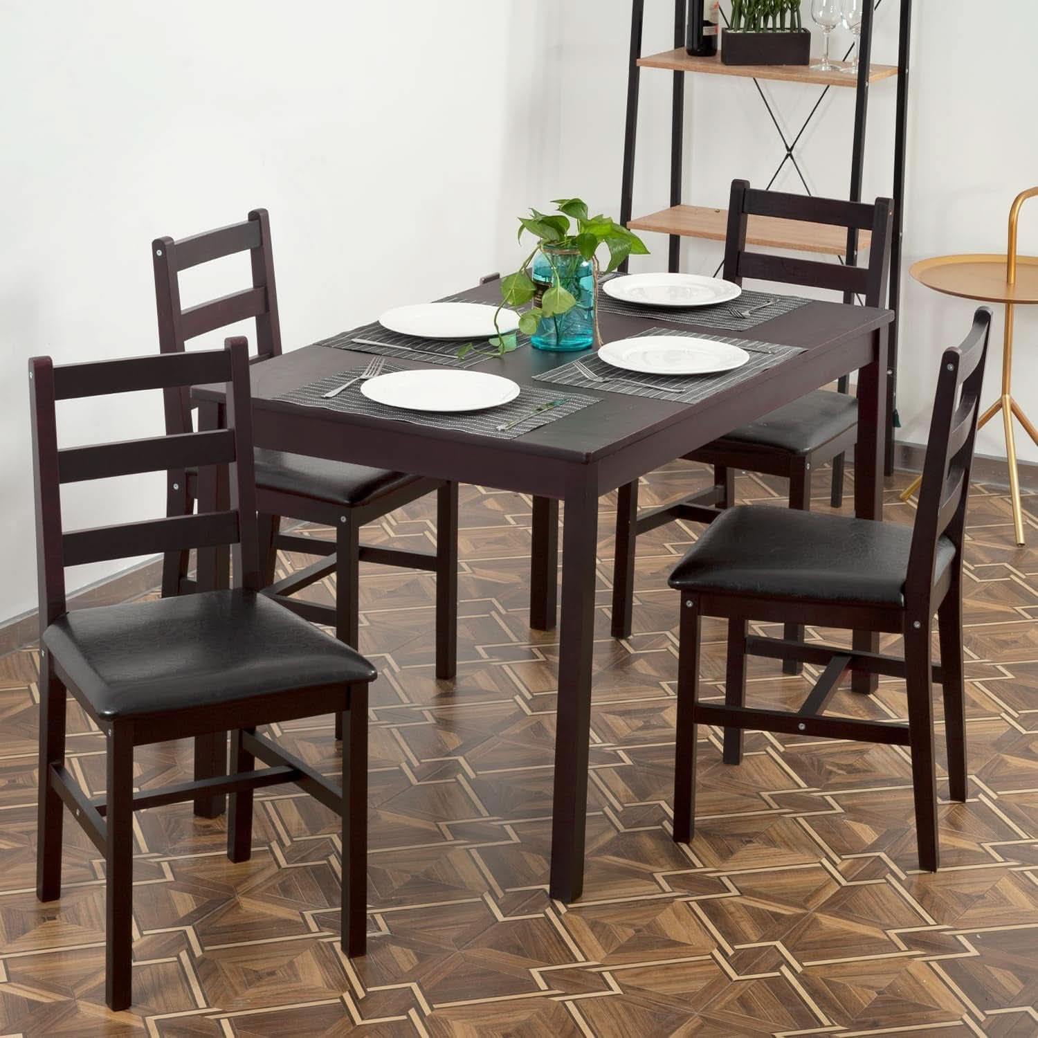 Mesa de comedor de madera maciza de lujo, premium, marrón para cuatro