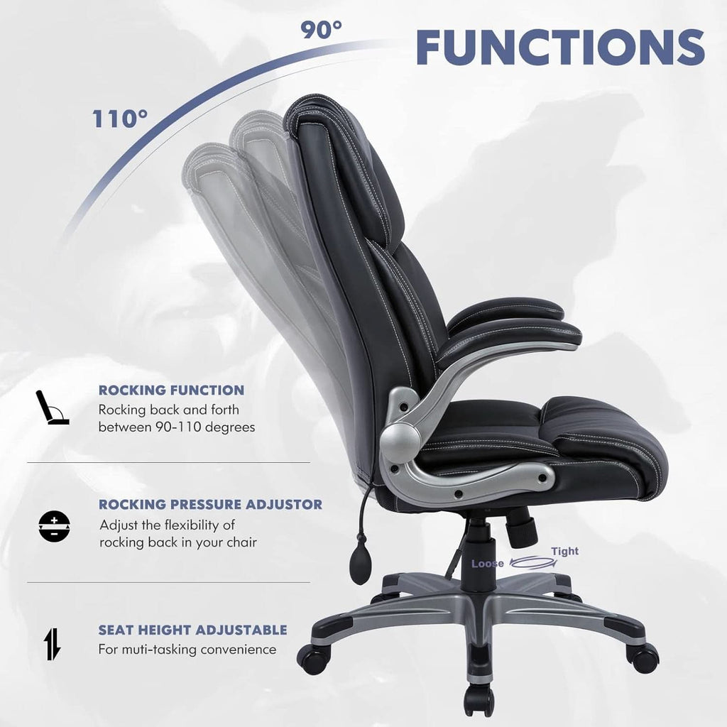 Black Leather Executive Office Chairs 2 Pack With Flip Arms