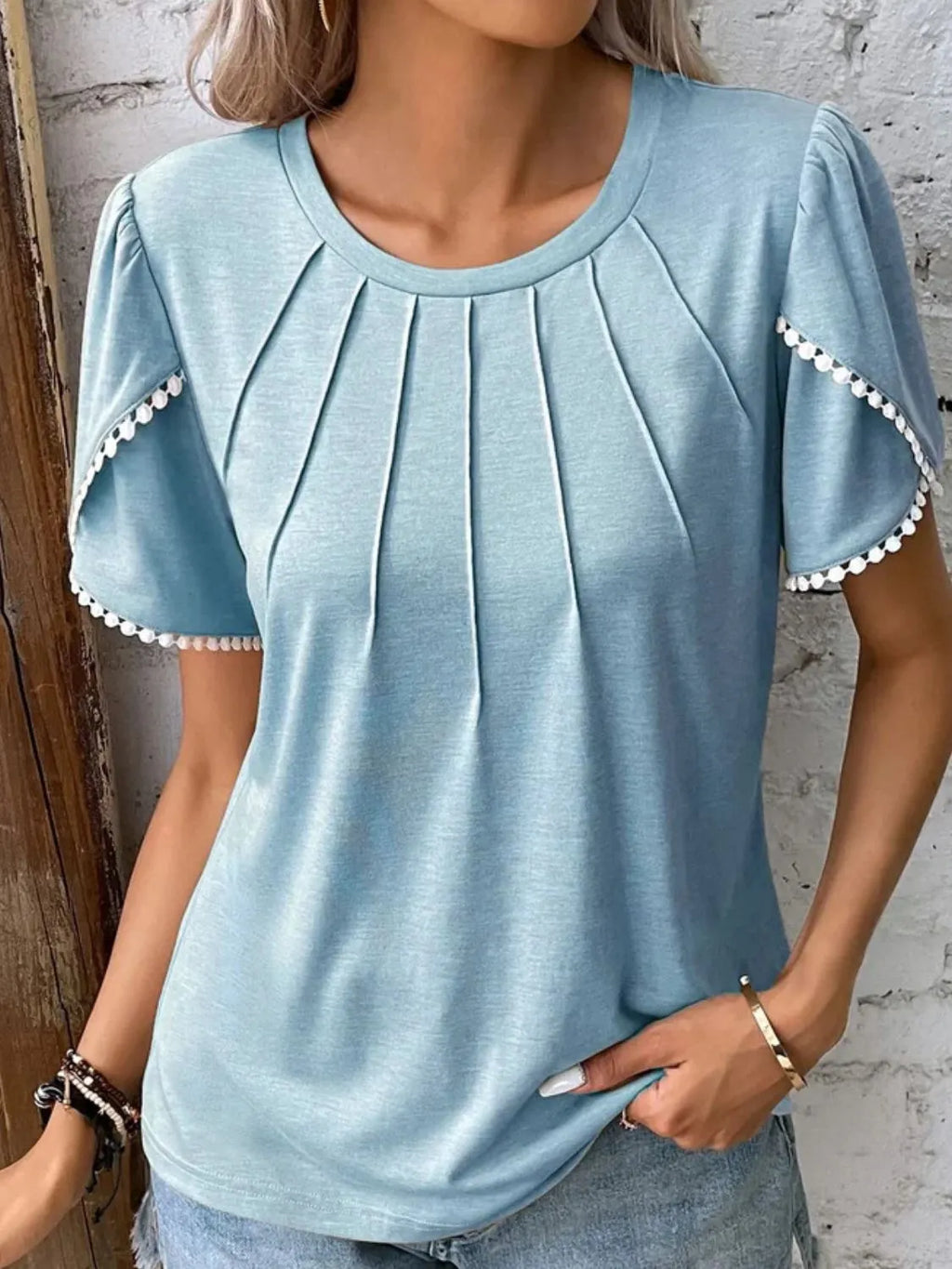 Full Size Round Neck Petal Sleeve Blouse Plus Size