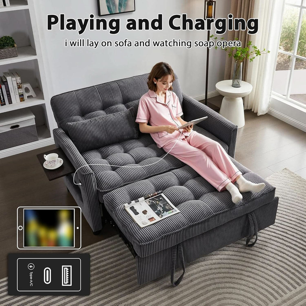 Sofá Cama Convertible de 55 Pulgadas con Puerto USB y Pana