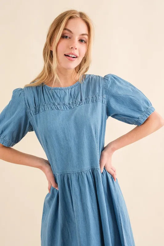 And The Why Full Size Washed Chambray Midi Dress Plus Size