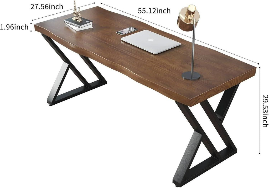 Solid Wood Desk Fifty Five Inch Wide Matte Brown Rustic Aged Oak