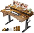 Brown 47.2 Inch Standing Desk Monitor Riser Drawers