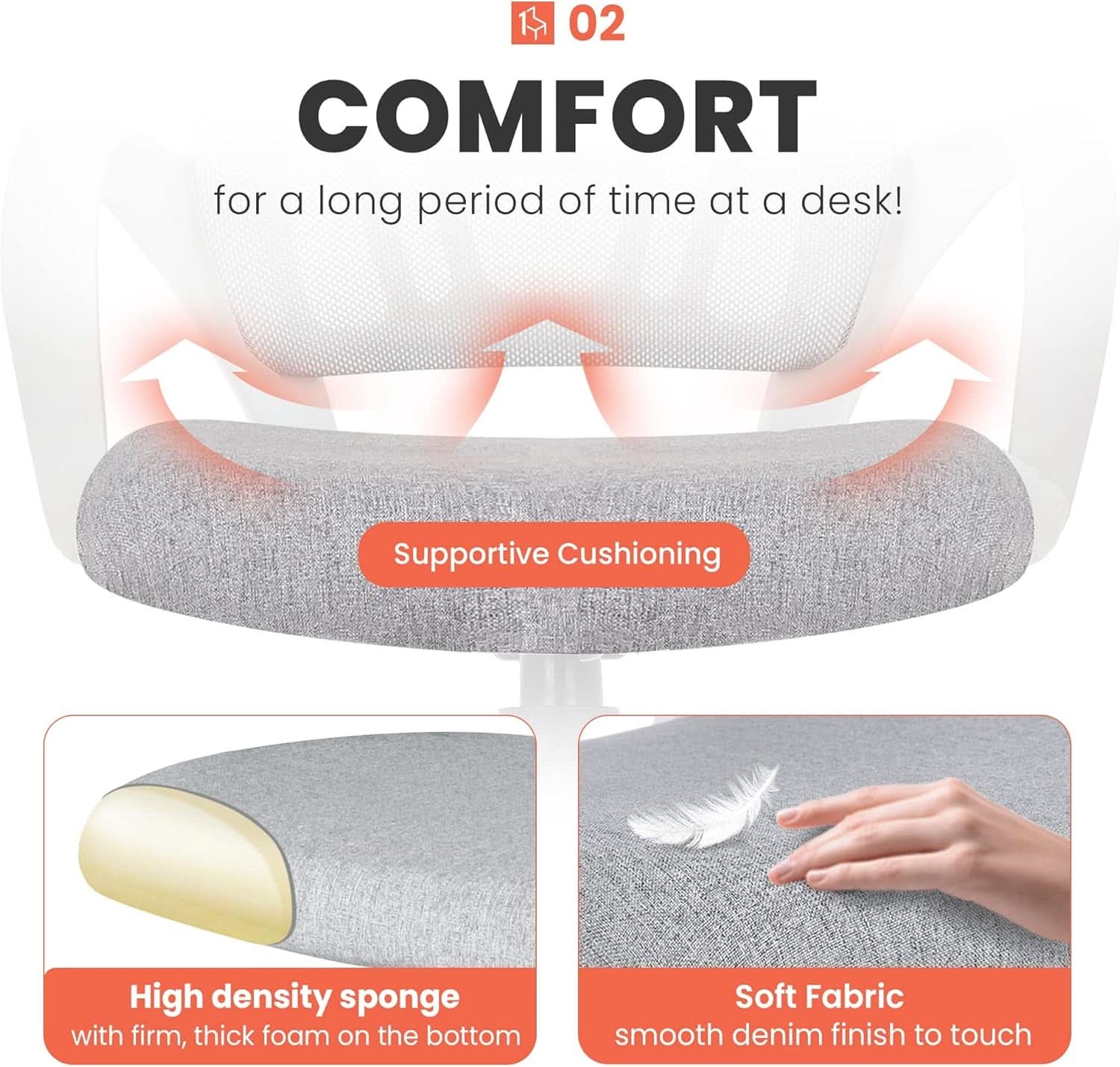 Silla de oficina ergonómica gris con respaldo de malla y soporte lumbar