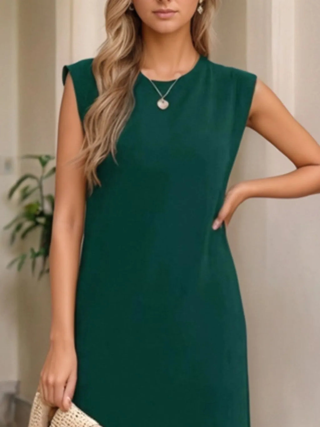 Full Size Slit Round Neck Sleeveless Maxi Tank Dress Plus Size