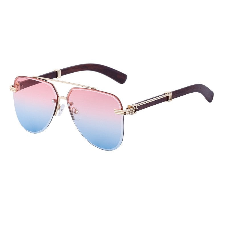 Men's Retro Wood Grain Frog Mirror Legs Sunglasses