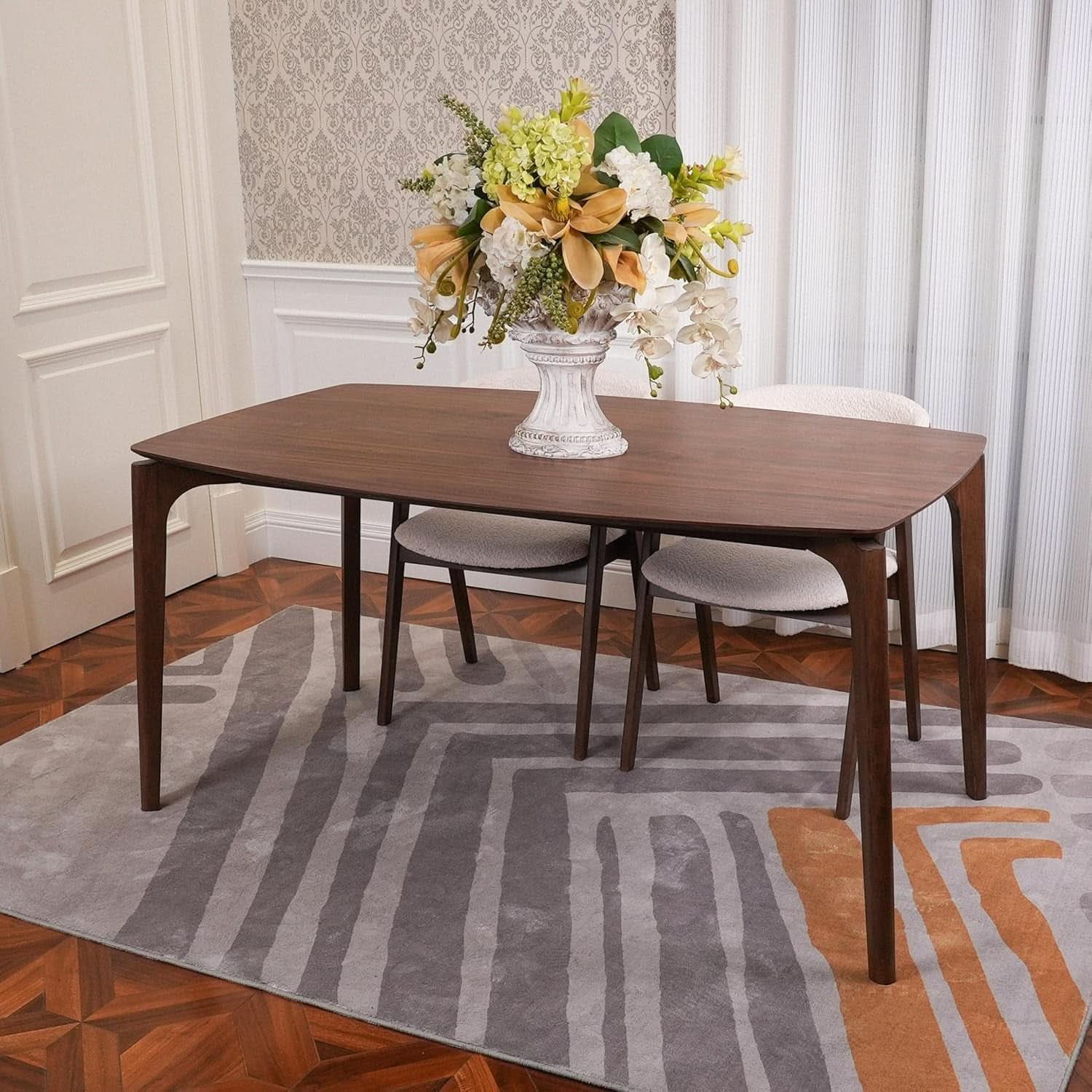 Juego de comedor contemporáneo de chapa de nogal con sillas