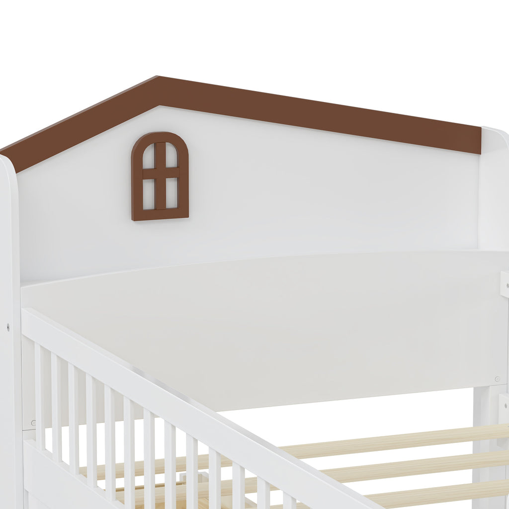 Twin Bed Frame with Storage 4 Drawers,Wooden Bed Frame for Kids,Platform Twin Size Bed with Guardrail Headboard and Ladder, No Box Spring Needed, Easy Assembly, White