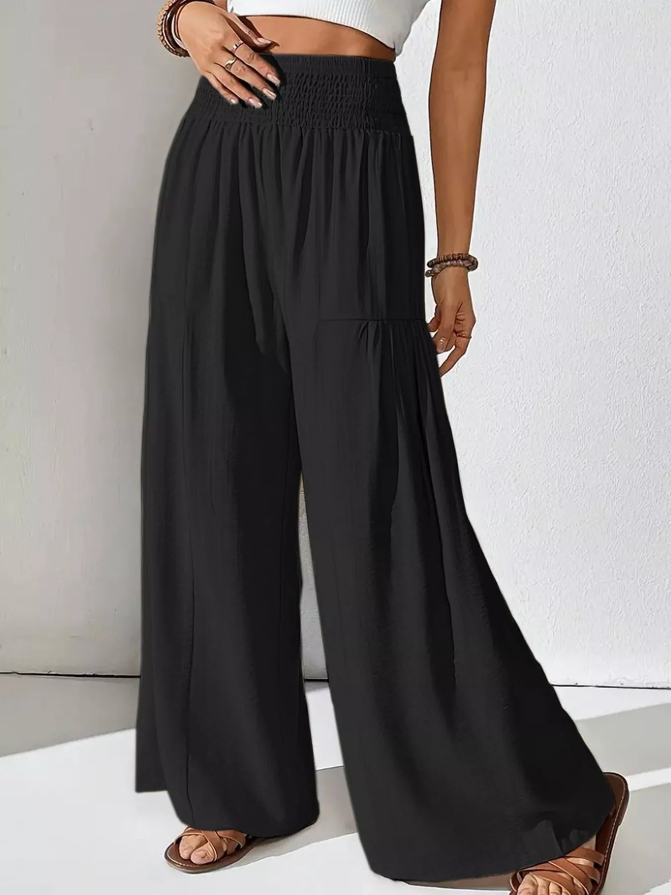 Pantalones de pierna ancha con cintura smock