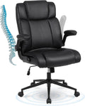 Black Leather Office Chair With Flip Up Armrests And Wheels