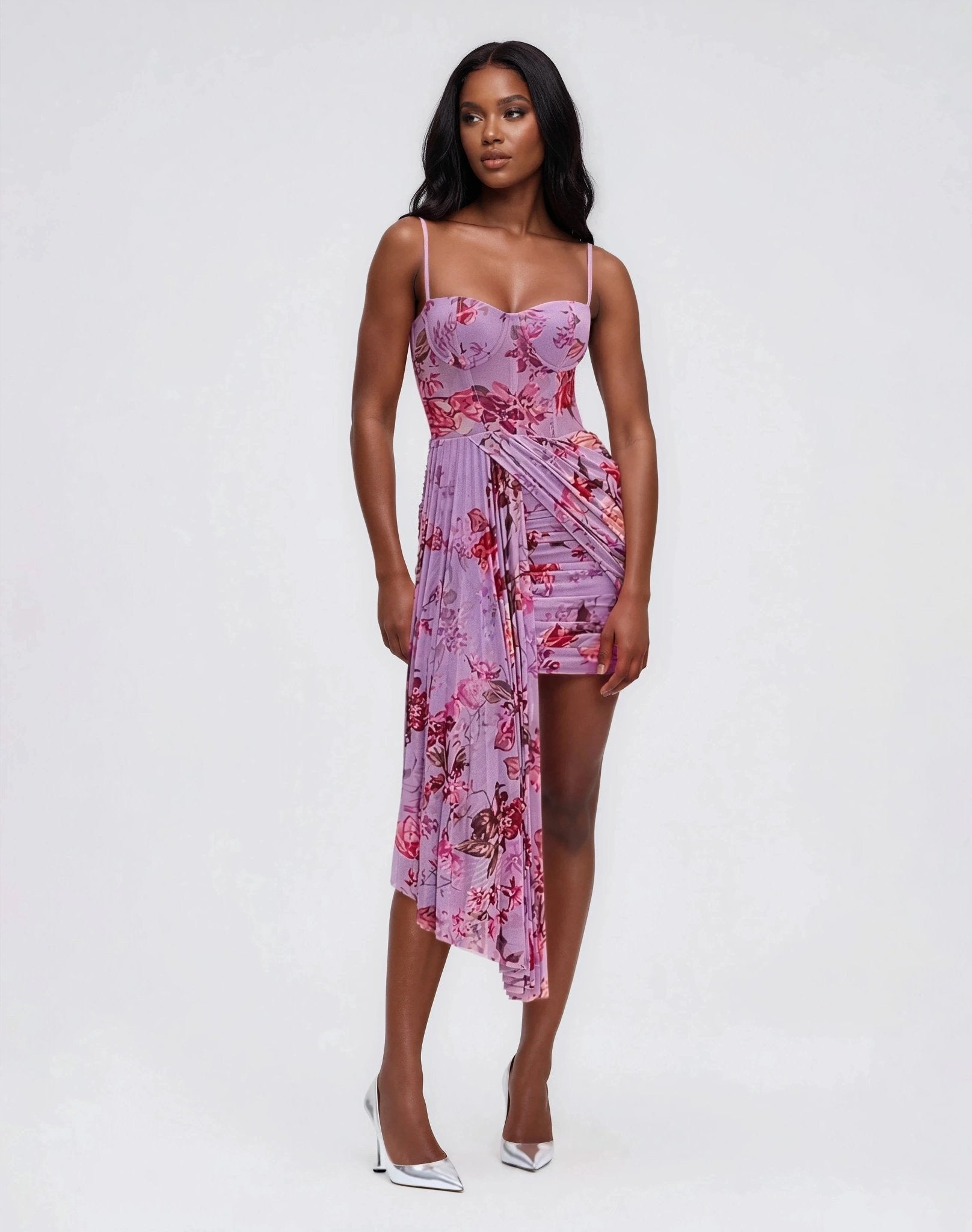 Floral Haze Bustier Mini Dress – Violet