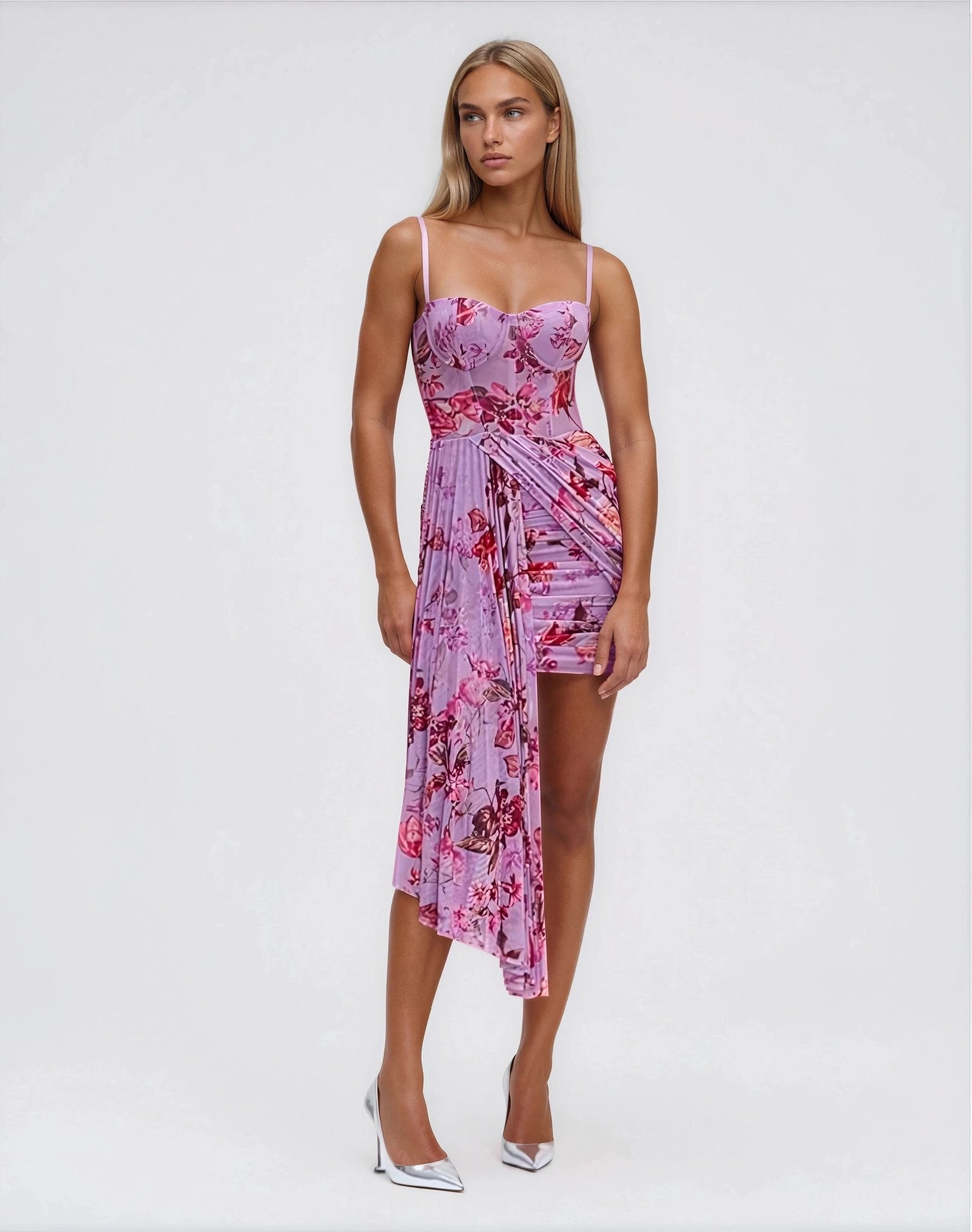 Floral Haze Bustier Mini Dress – Violet