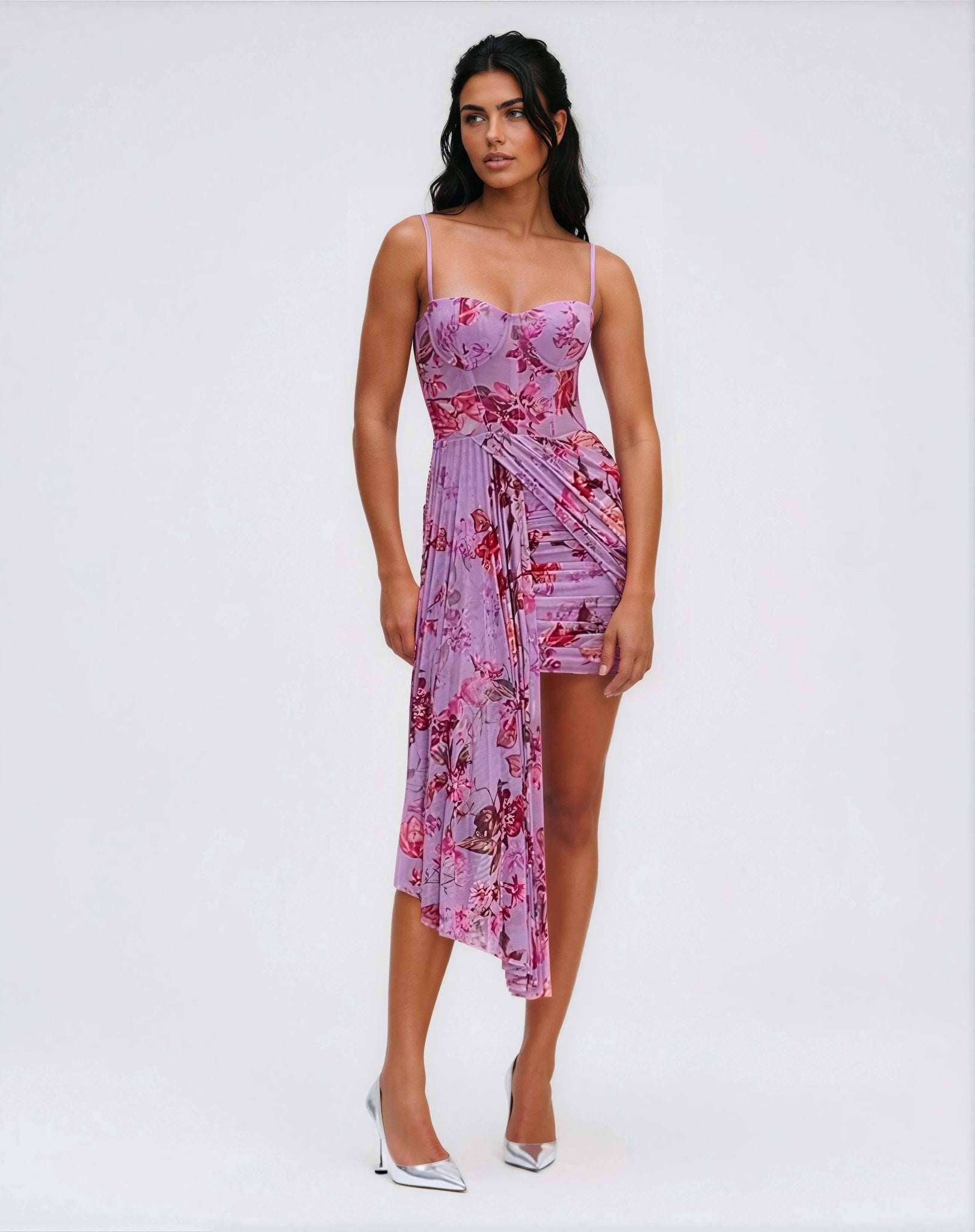 Floral Haze Bustier Mini Dress – Violet