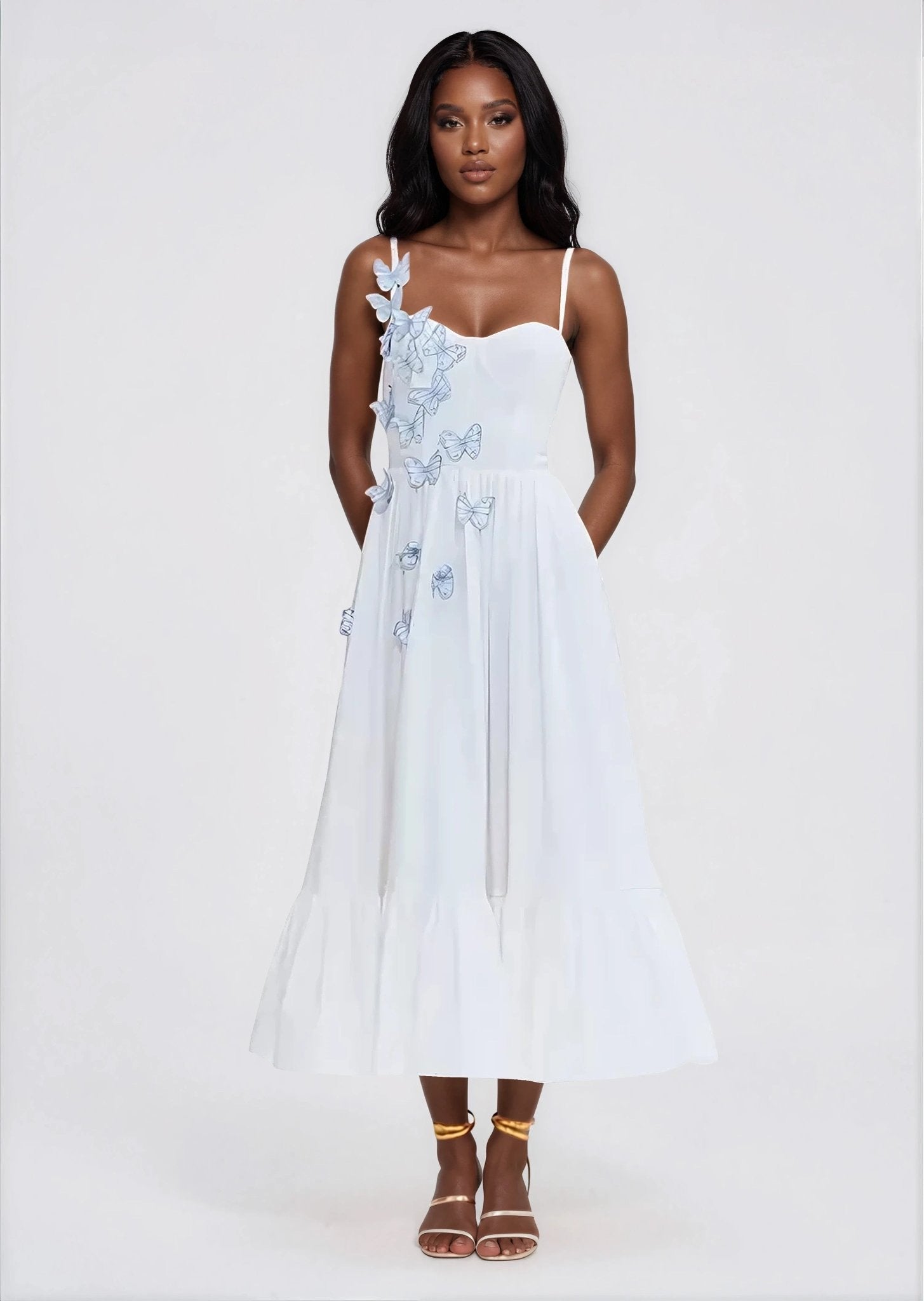 Flutter Poplin Butterfly Midi Dress – Off White