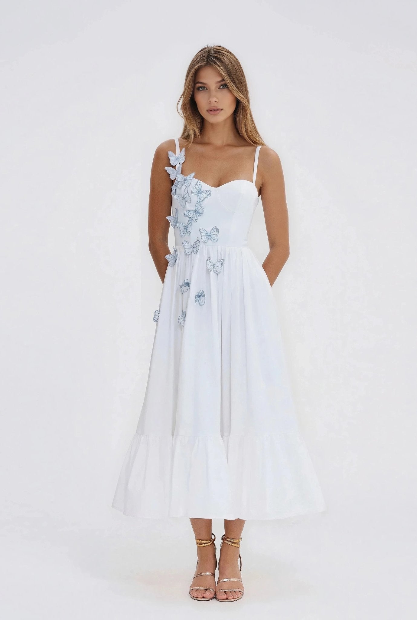 Flutter Poplin Butterfly Midi Dress – Off White