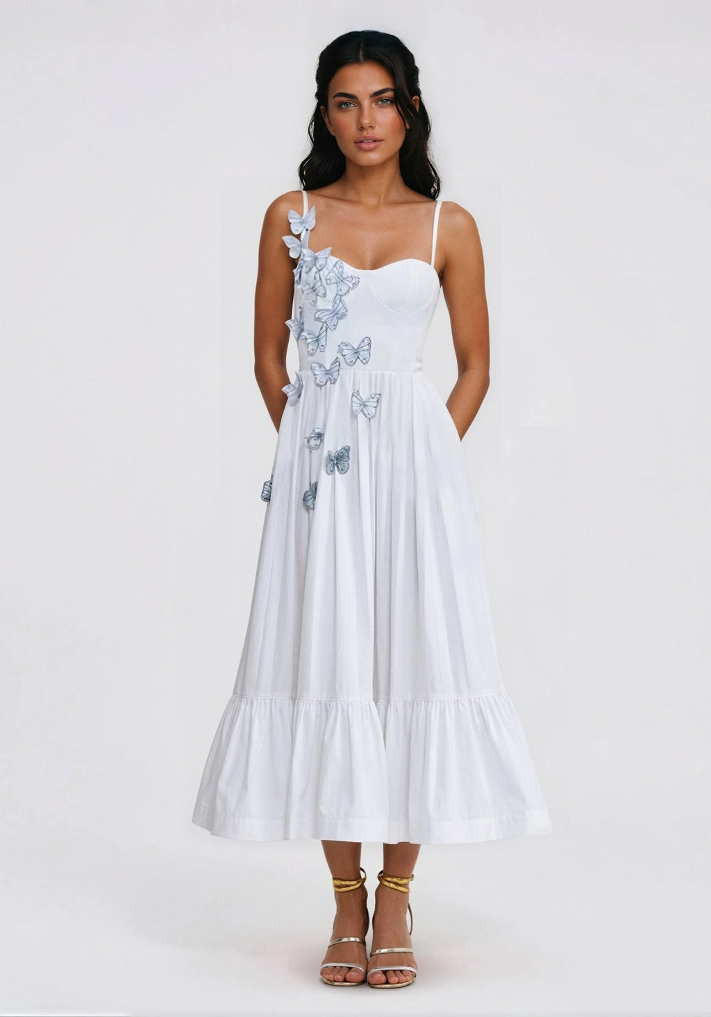 Flutter Poplin Butterfly Midi Dress – Off White